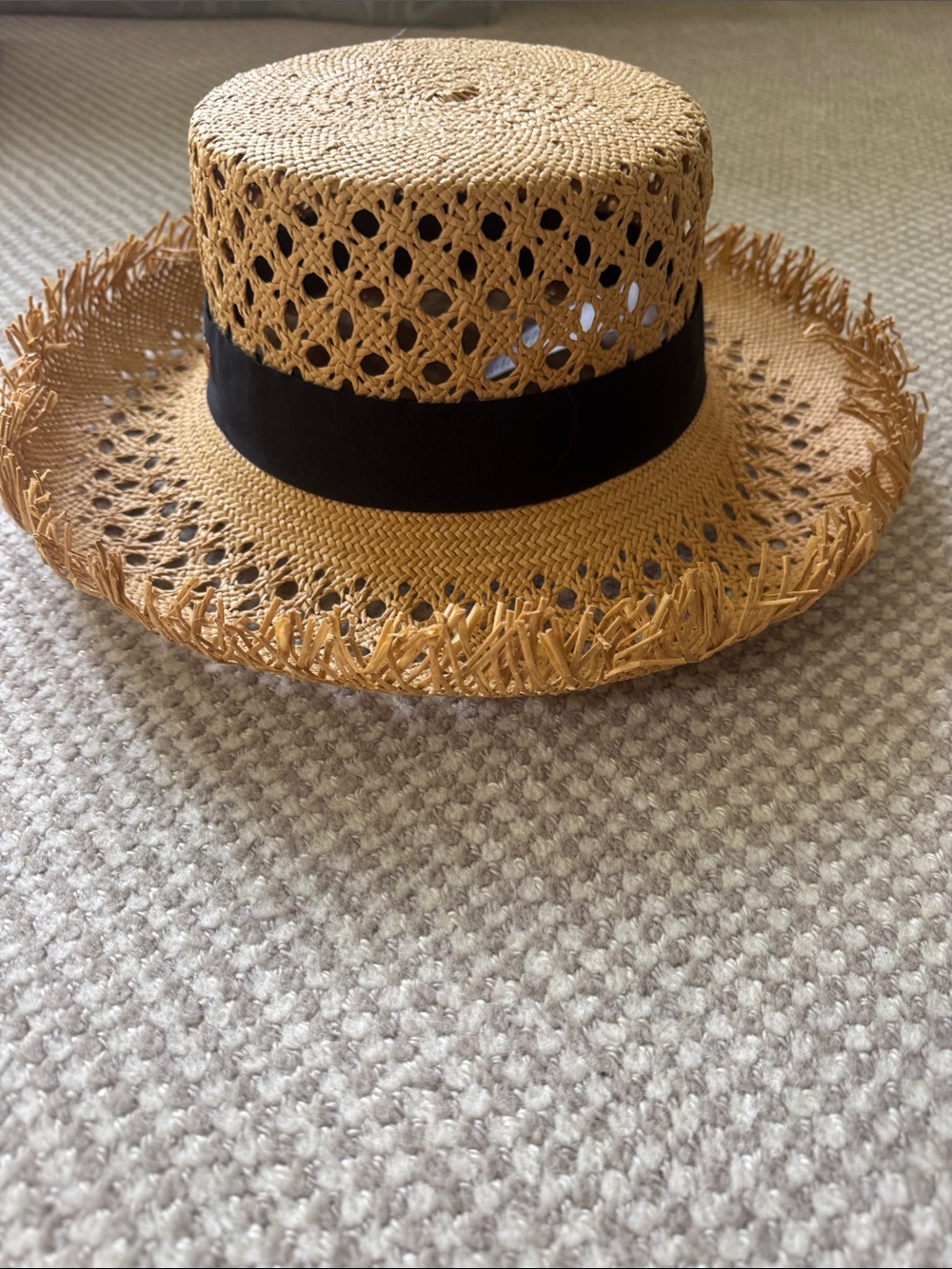Christian Dior D-Bobby Large Brim Straw Hat with a black embroidered band. - Picture 5 of 5